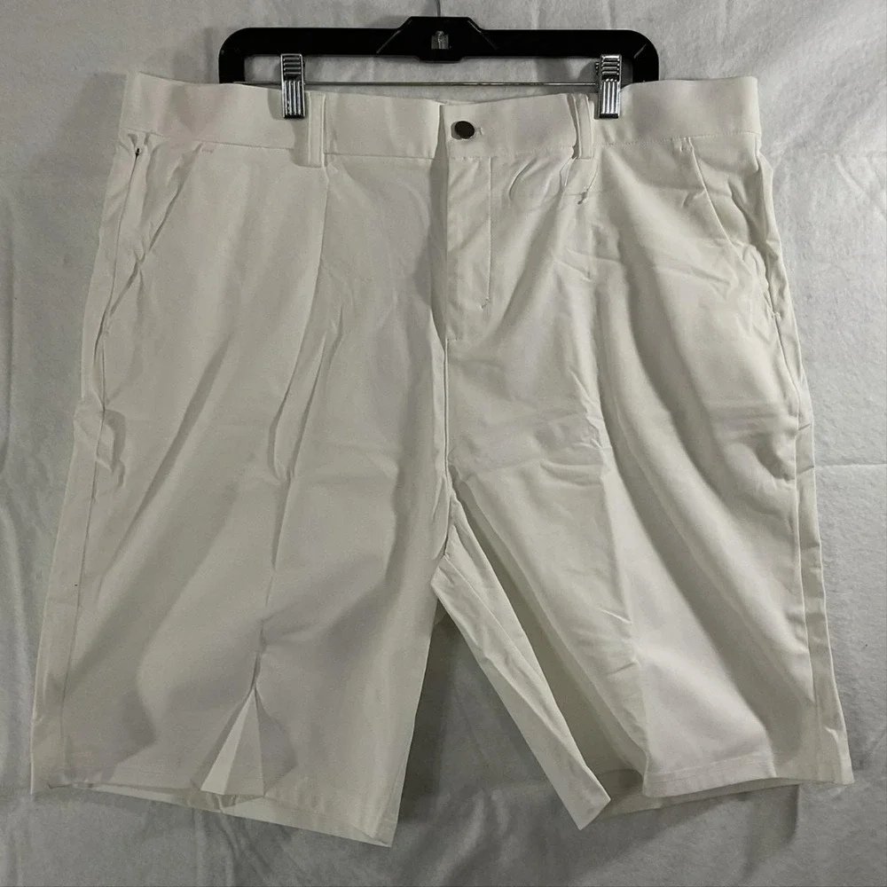 Soothfeel Shorts Mens 40 White Chino Pleated‎ Microfiber Zip Fly Pockets
